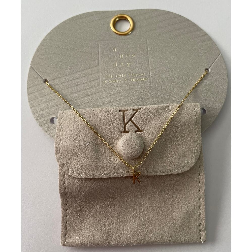 Sterling Silver Initial “K” Necklace 16” with 3” Extender & Suede Pouch